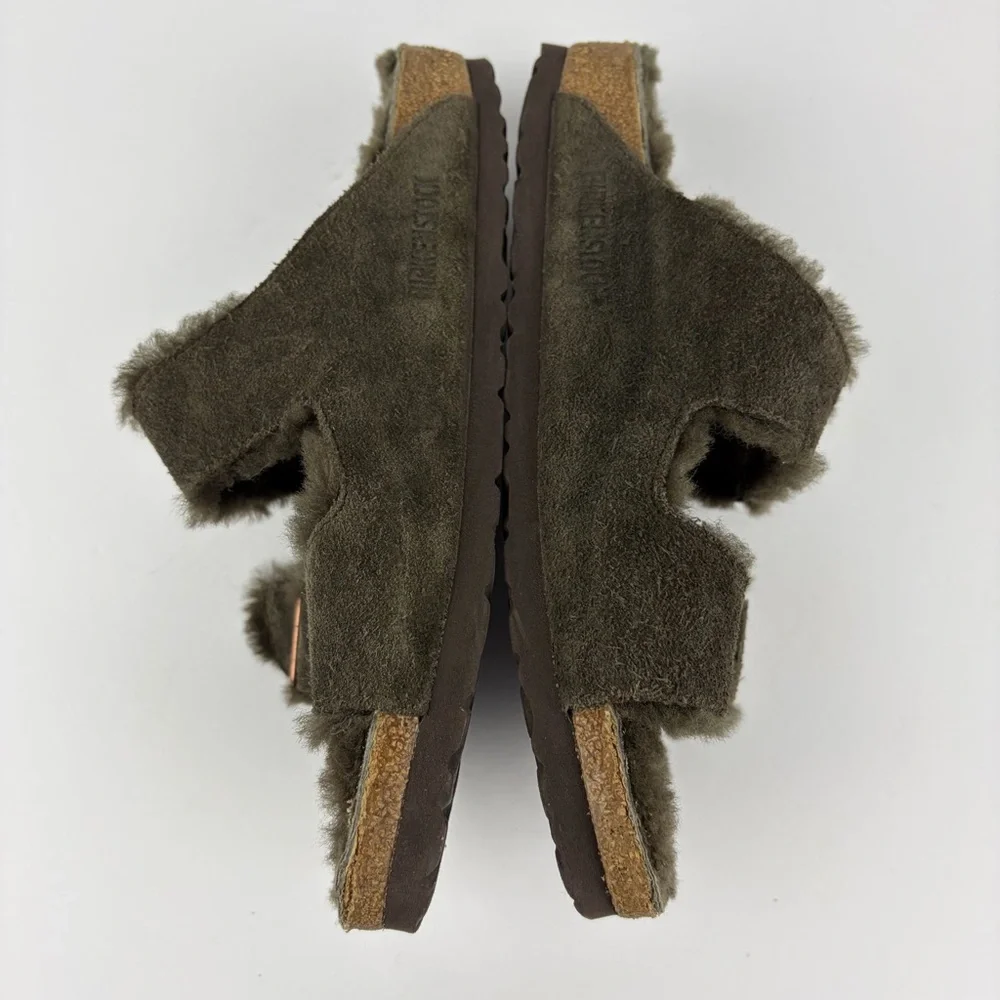 Birkenstock Shearling Fur Lined Chocolate Arizona Slide 40 - Picture 11 of 12